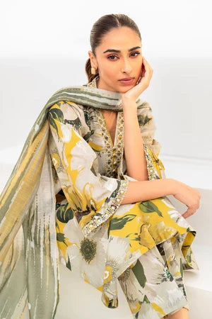 Baroque LEMON Embroidered & Printed Lawn 3 Piece Dress - A012
