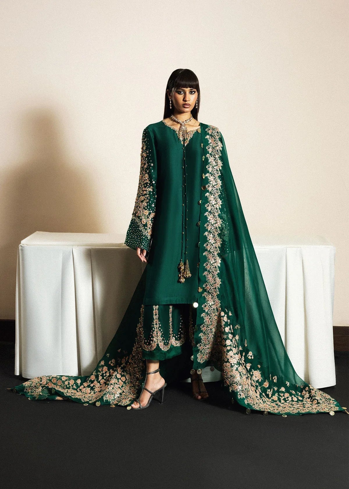 Hussain Rehar RawSilk Embrodiered 3 Piece Dress - A016