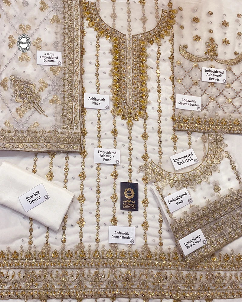 Haris Shakeel IVORY Bareeze Net 3 Piece - A058