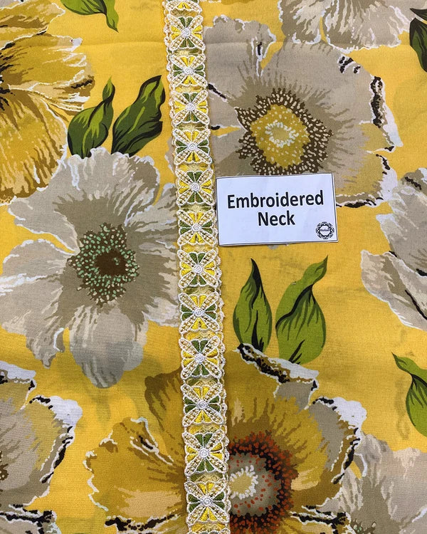 Baroque LEMON Embroidered & Printed Lawn 3 Piece Dress - A012