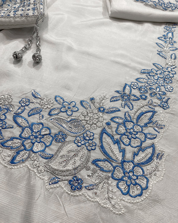 Hussain Rehar Raw Silk Embroidered 3 Piece Dress -- A014