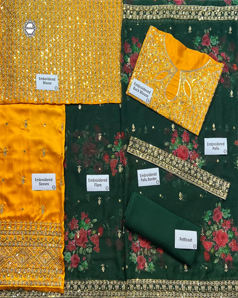 Aneelas Chiffon Embrodiered & Printed Saree - A063