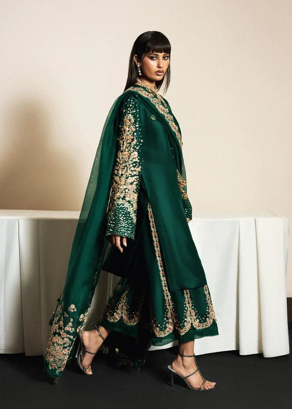 Hussain Rehar RawSilk Embrodiered 3 Piece Dress - A016