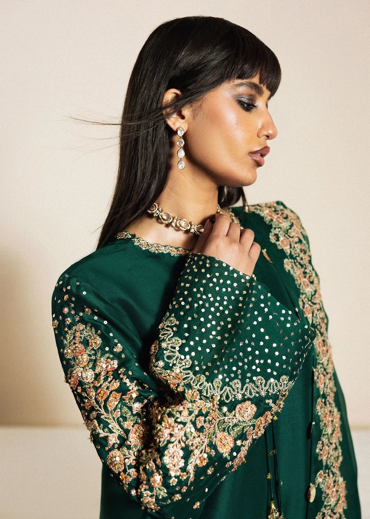 Hussain Rehar RawSilk Embrodiered 3 Piece Dress - A016