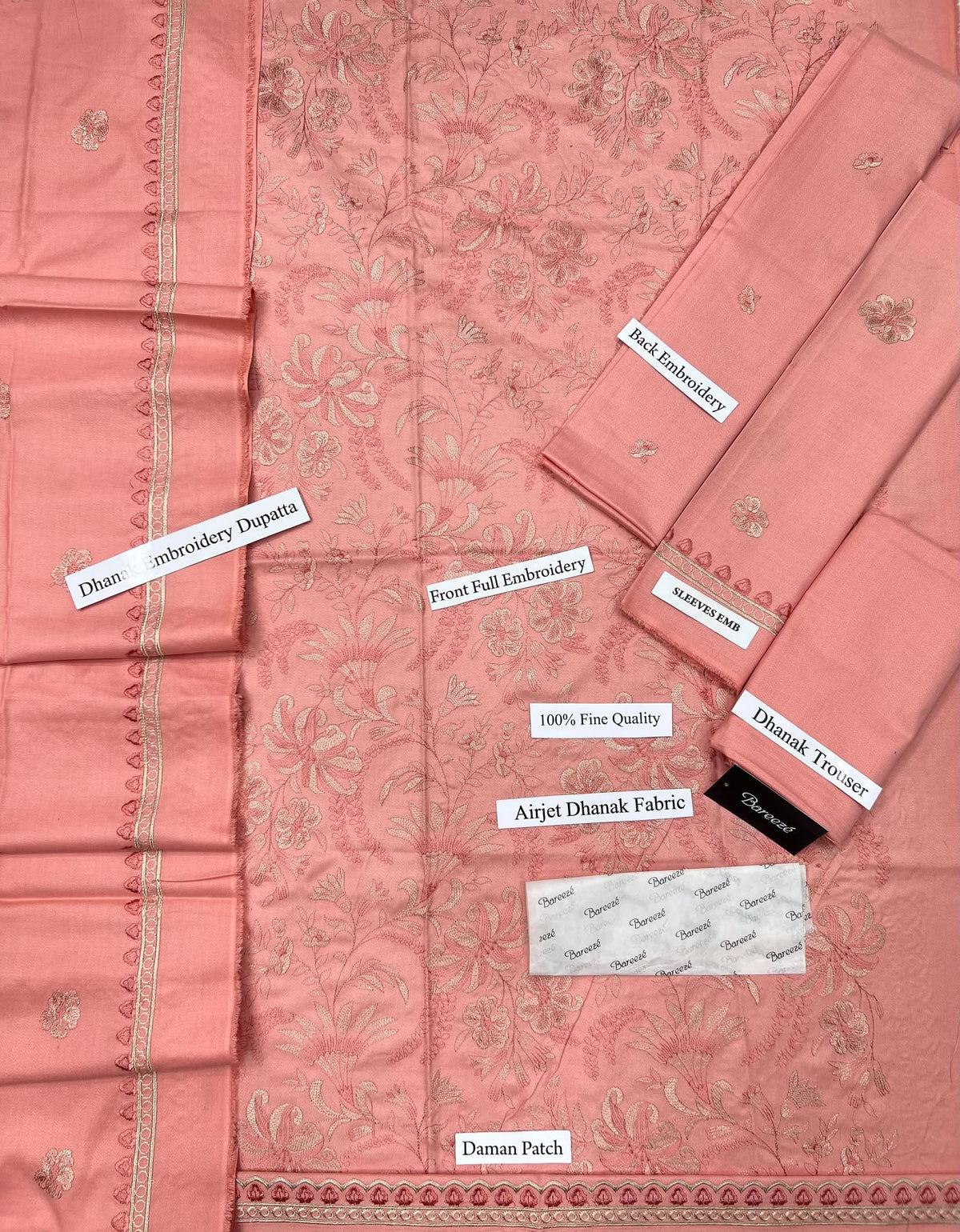Luxury Embroidered Airjet Dhanak 3-Piece Suit – Dusty Rose - A025