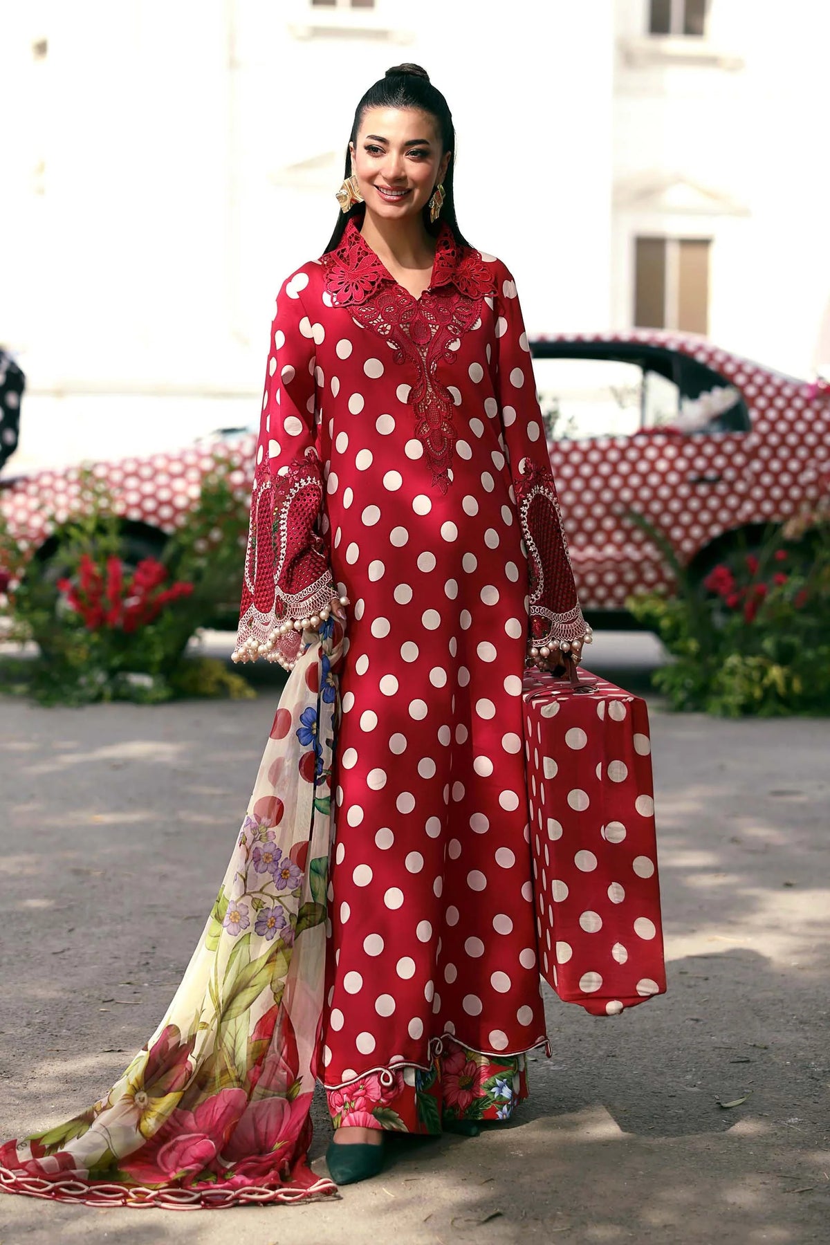 Maria B Lawn Digital Print & Embroidered Silk 3 Piece Dress -- A002