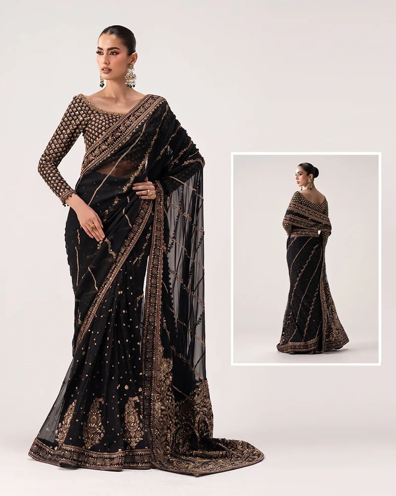 Maria B Chiffon Embroidered Saree - A030