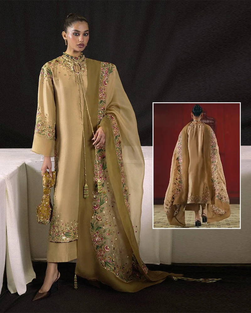 Hussain Rehar Aurelia Luxury Formal 3-Piece Suit – Camel Brown