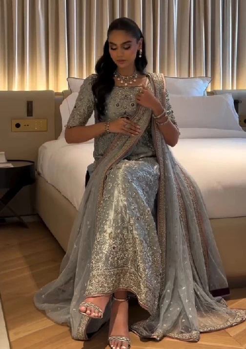 Haris Shakeel Shafaq Aqua – Luxury Addawork Shimmer Wedding Formal Collection