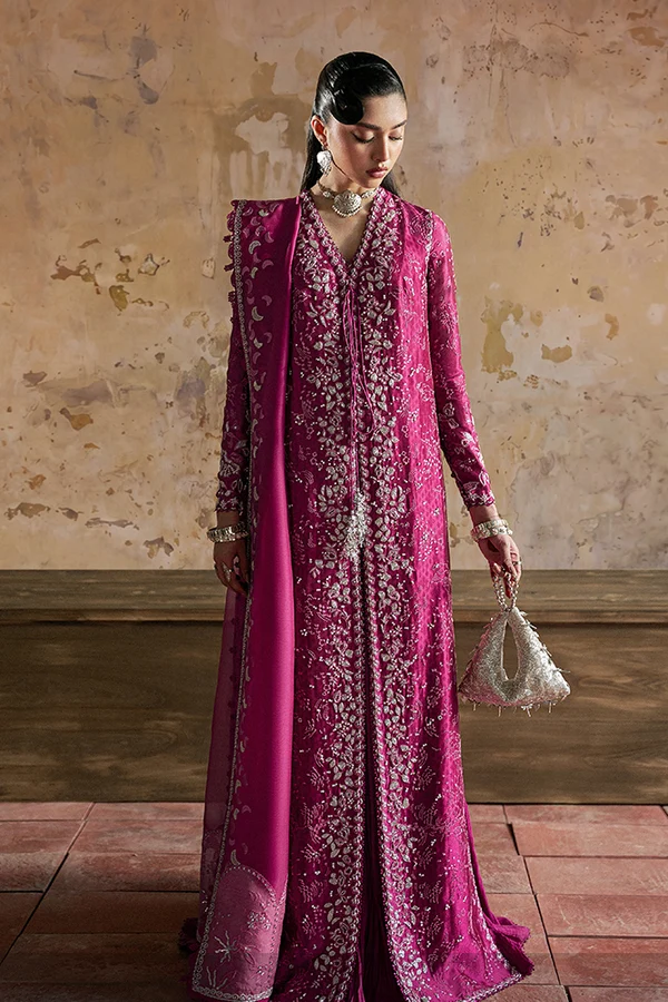 Suffuse Freesia Luxury Chiffon Formal Wedding Long Shirt Gown - Magneta - RHYTHEA - A035