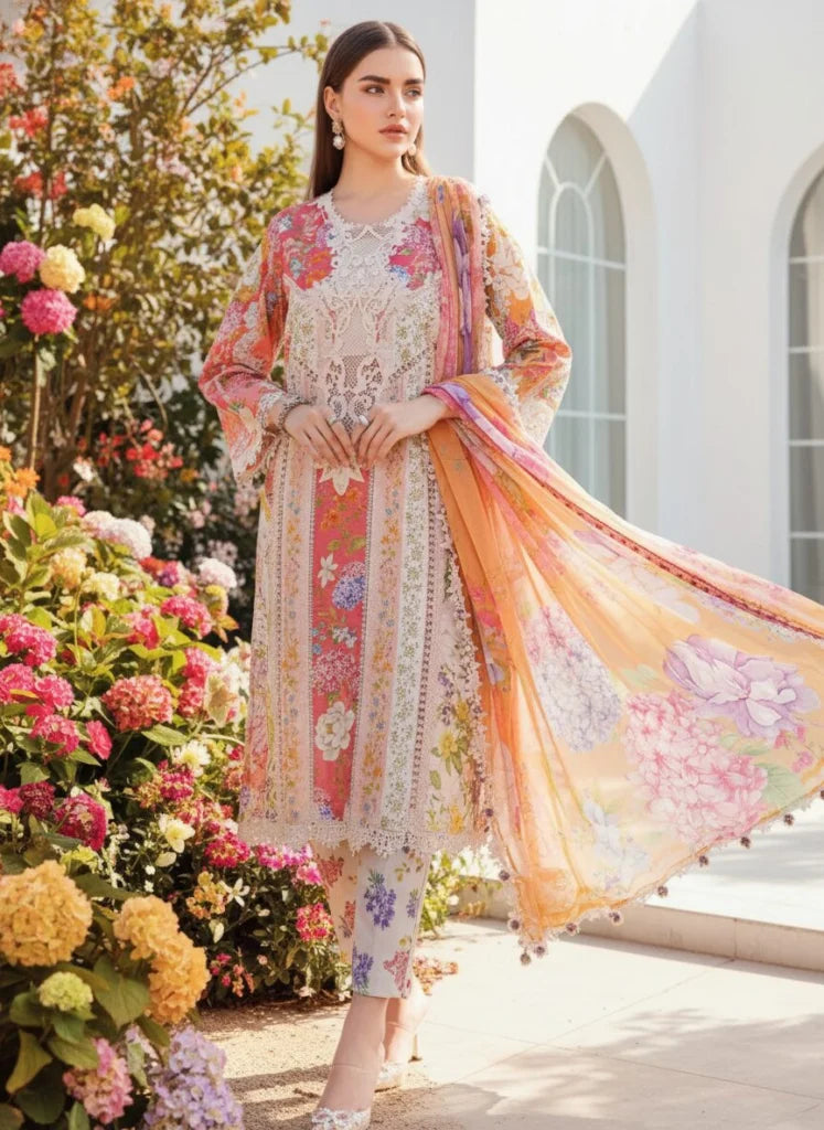 Maria B Pure Lawn Digital Print & Embroidered 3 Piece Dress -- A005