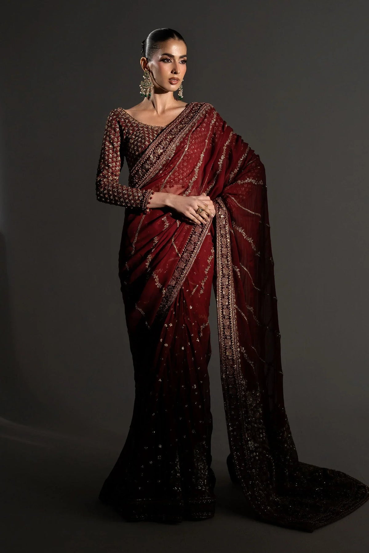 MARIA B CHIFFON EMBRDOEIRED SAREE - A031