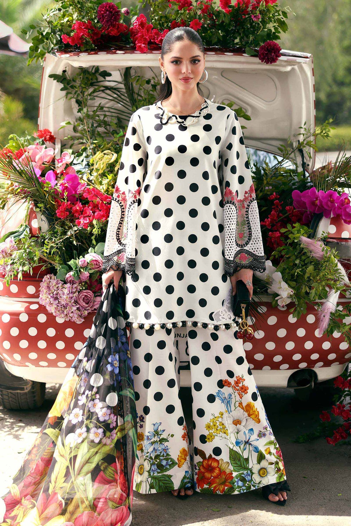 Maria B Lawn Digital Print & Embroidered 3 Piece Dress -- A001