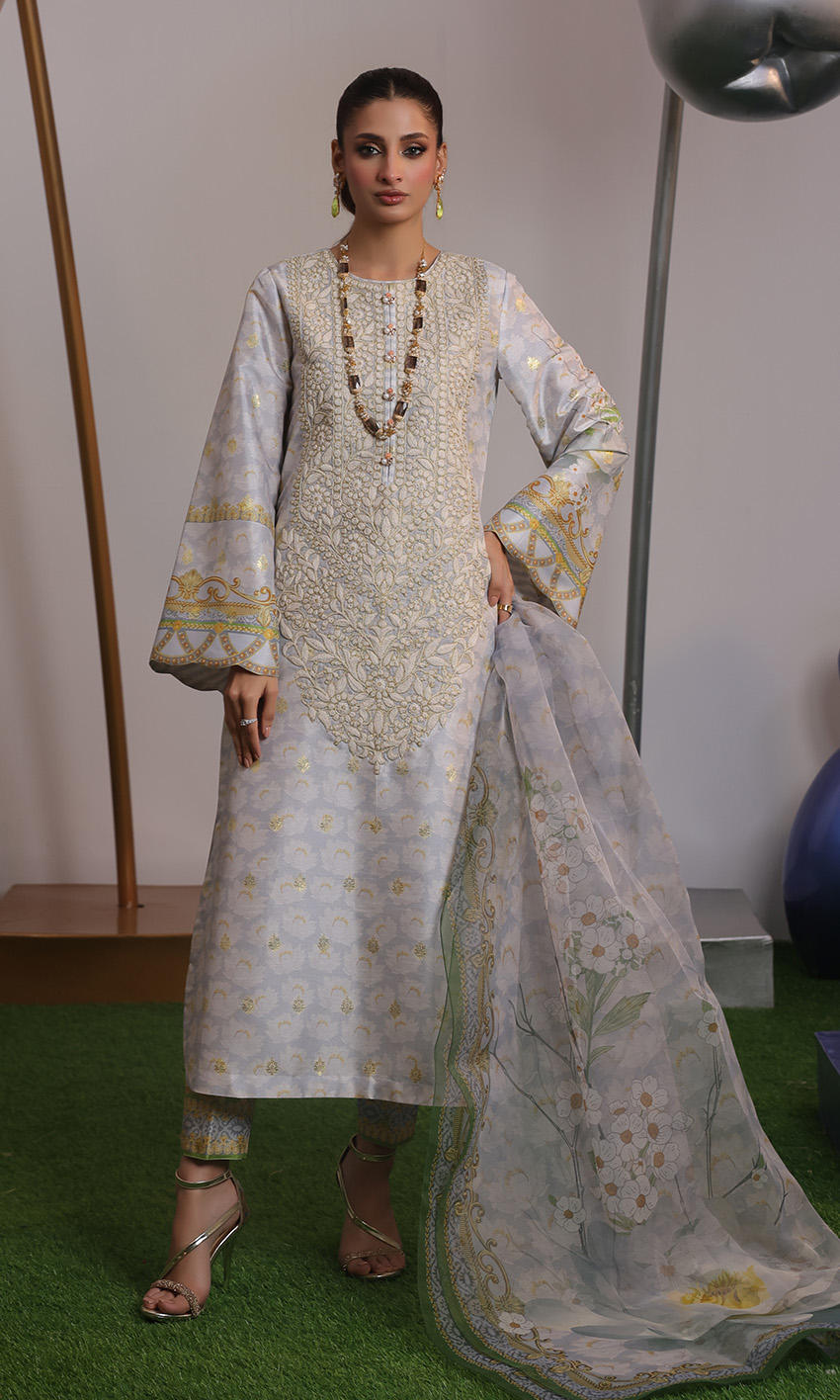 Nomi Ansari Digital Printed Luxury Swiss lawn Collection - Powder Blue -A029