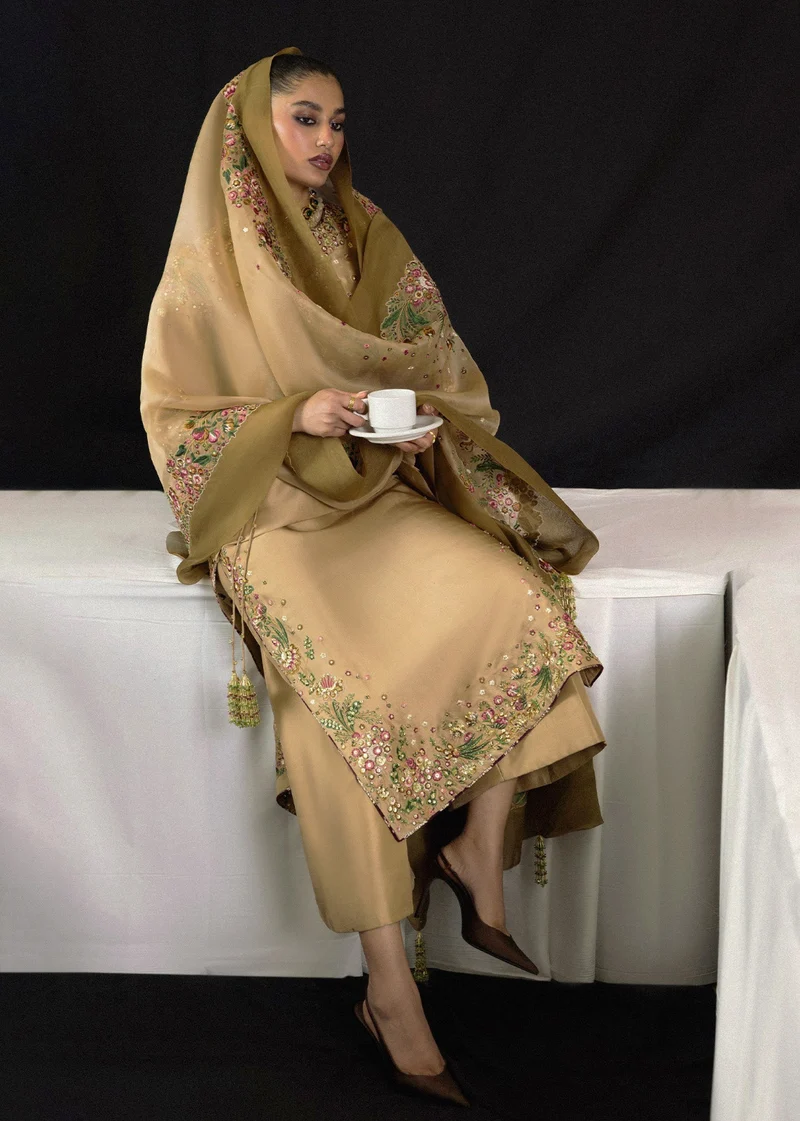 Hussain Rehar Aurelia Luxury Formal 3-Piece Suit – Camel Brown