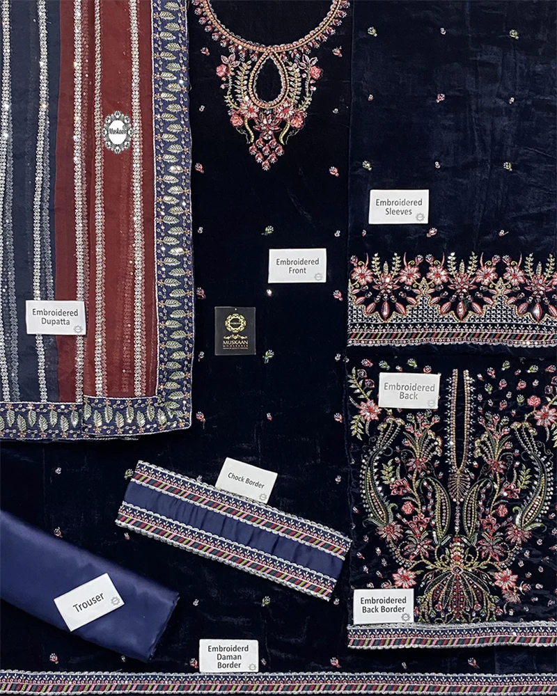 Jazmin Embroidered Velvet Formal Collection - NAVY BLUE -A037