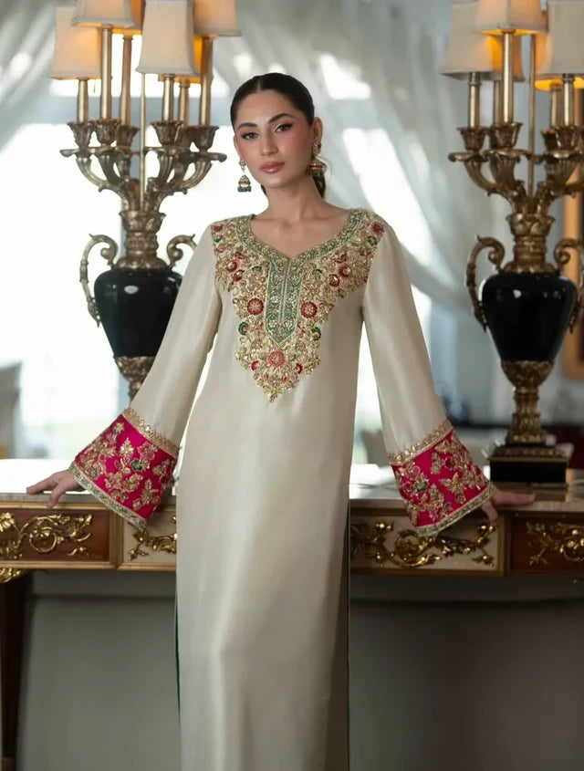 Aleena Khan Raw silk Hand Embellished 3 Piece Dress - A042
