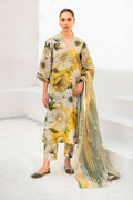 Baroque LEMON Embroidered & Printed Lawn 3 Piece Dress - A012