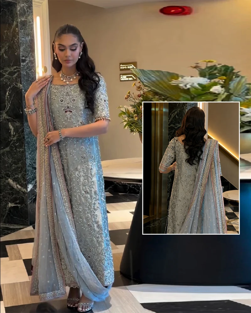 Haris Shakeel Shafaq Aqua – Luxury Addawork Shimmer Wedding Formal Collection