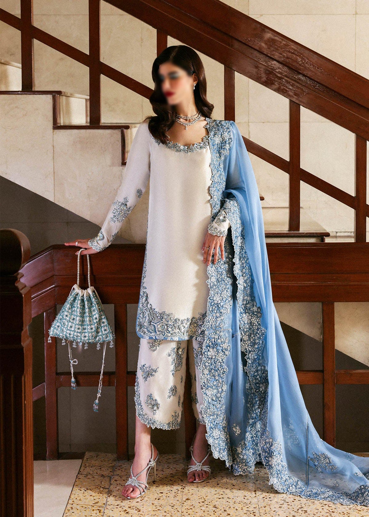 Hussain Rehar Raw Silk Embroidered 3 Piece Dress -- A014