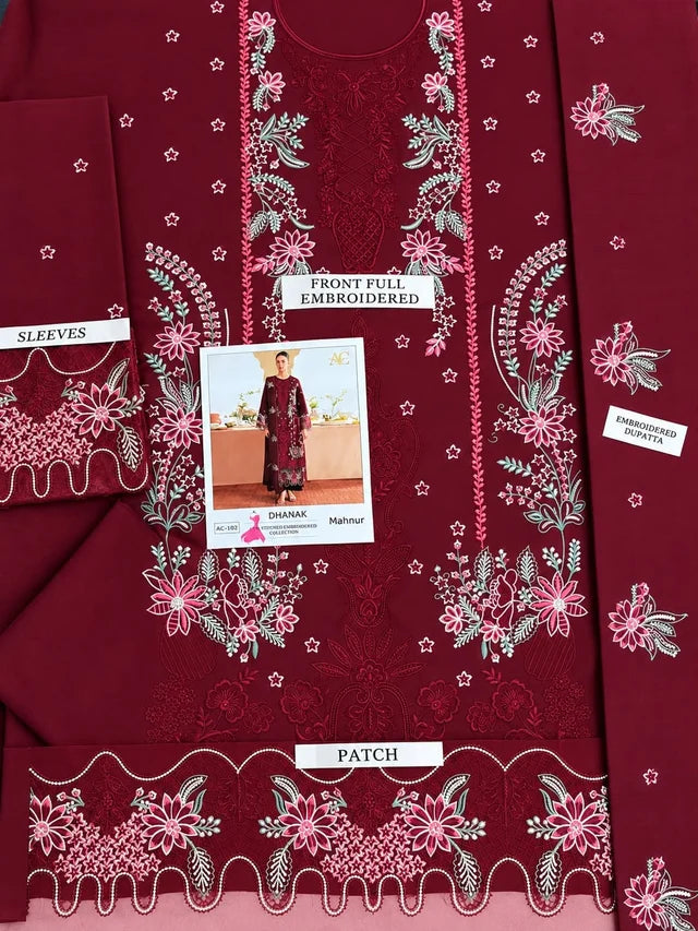 Mahnur Dhanak Luxury Embroidered 3 Piece Dress - A067