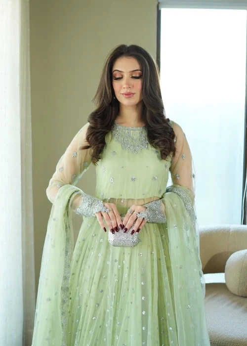Misl Pishwas Maxi Formal Wedding Net Collection - MINT GREEN - A026