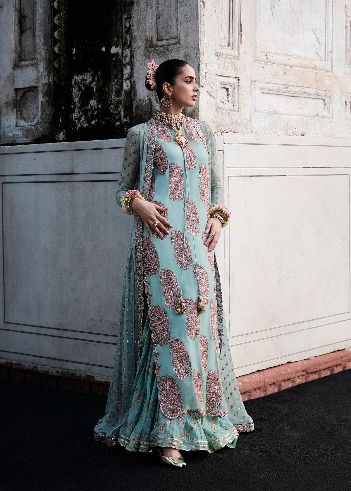 Hussain Rehar Chiffon Embrodiered Gharara -- A017